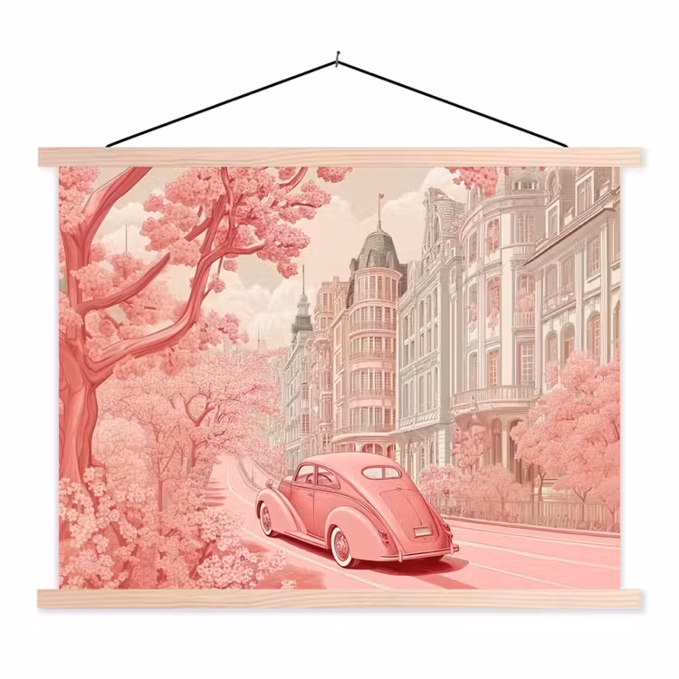 City - Car - Pink textielposter latten blank klein -3d