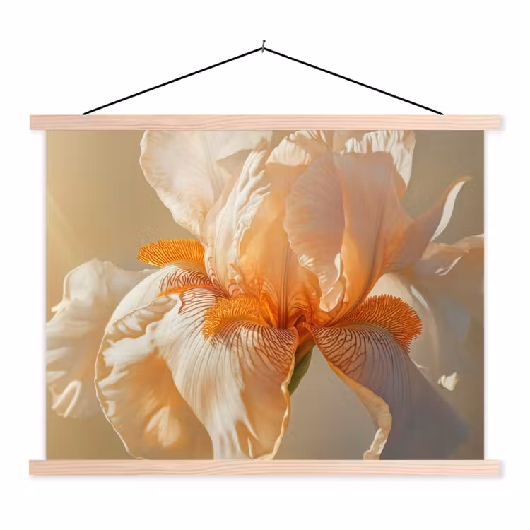 Close up - Oranje - Iris textielposter latten blank klein -3d