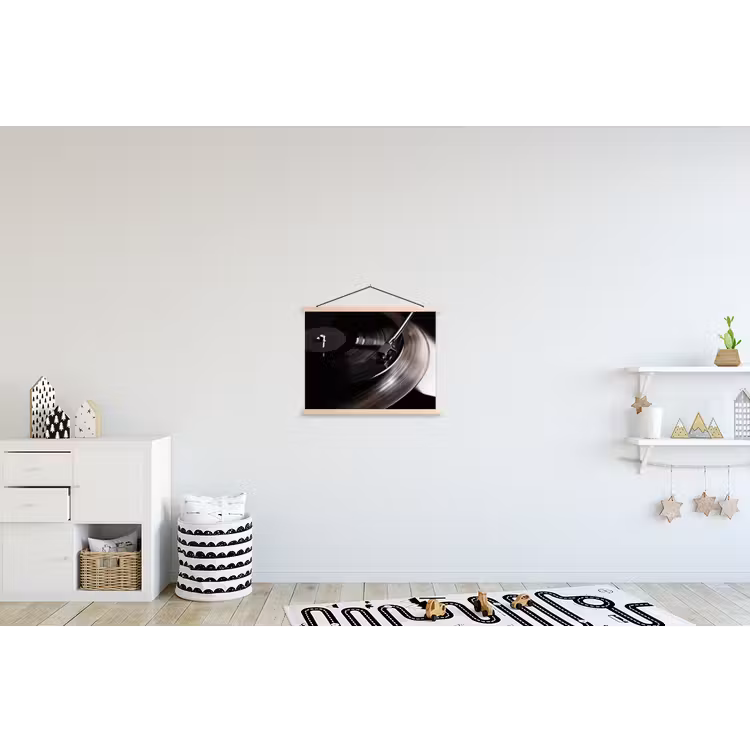 Close-up - Vinylplaat - Platenspeler - Zwart textielposter latten blank klein -kinderkamer