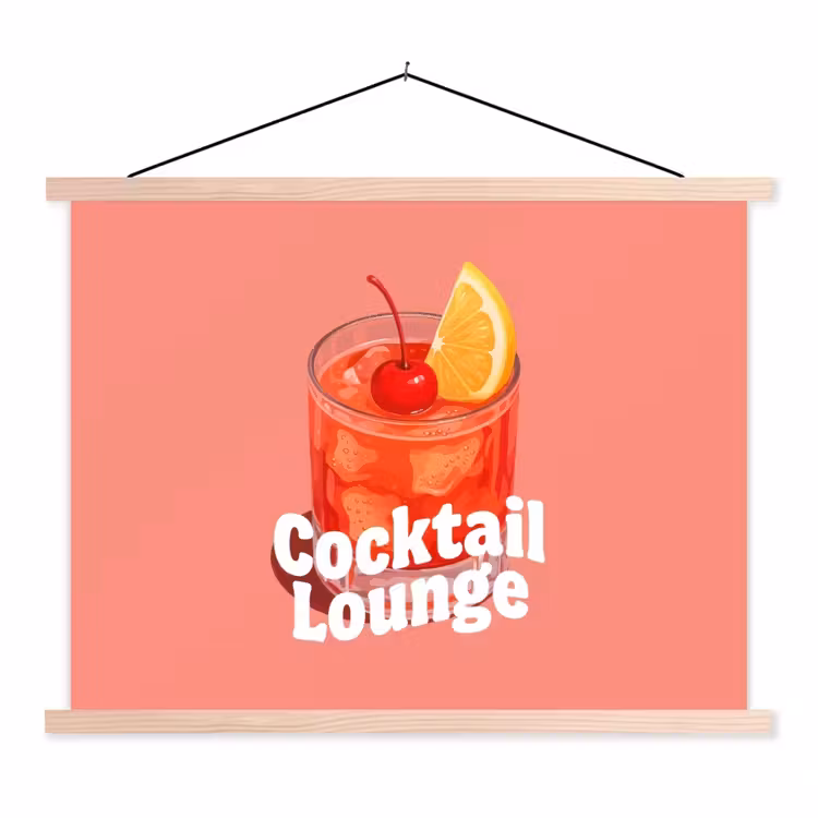 Cocktail Lounge - Glas - Koraal textielposter latten blank klein -3d