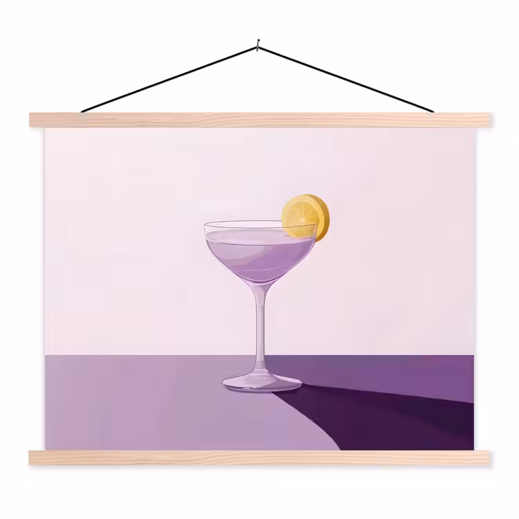 Cocktail - Paars - Minimalistisch - Citroen textielposter latten blank klein -3d