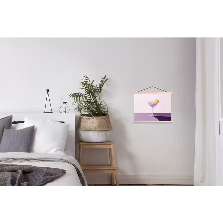 Cocktail - Paars - Minimalistisch - Citroen textielposter latten blank klein -woonkamer