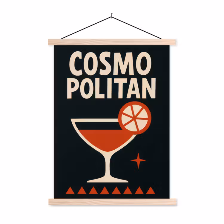 Cocktail - Zwart - Illustratie textielposter latten blank klein -3d