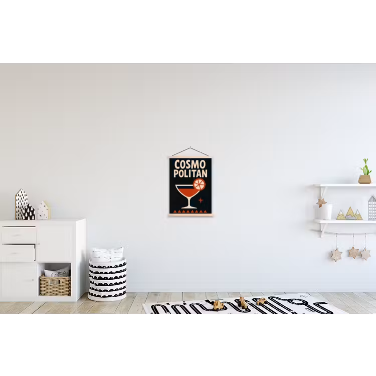 Cocktail - Zwart - Illustratie textielposter latten blank klein -kinderkamer