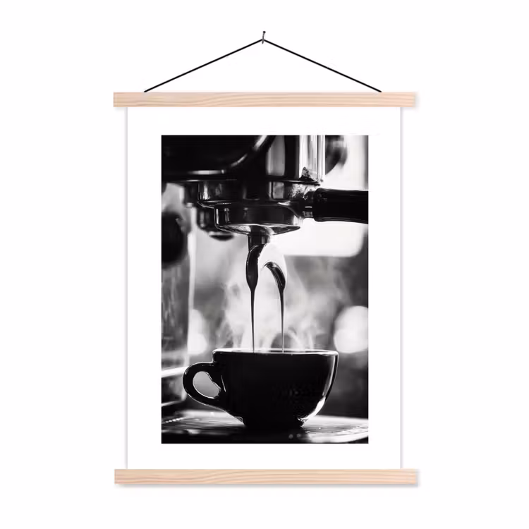 Coffee - Espresso - Koffiemachine - Kop textielposter latten blank klein -3d