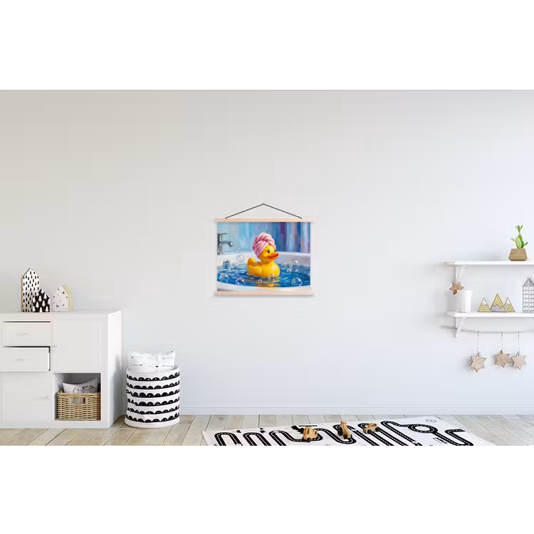 Creatief - Badeend - Kleurrijk textielposter latten blank klein -kinderkamer