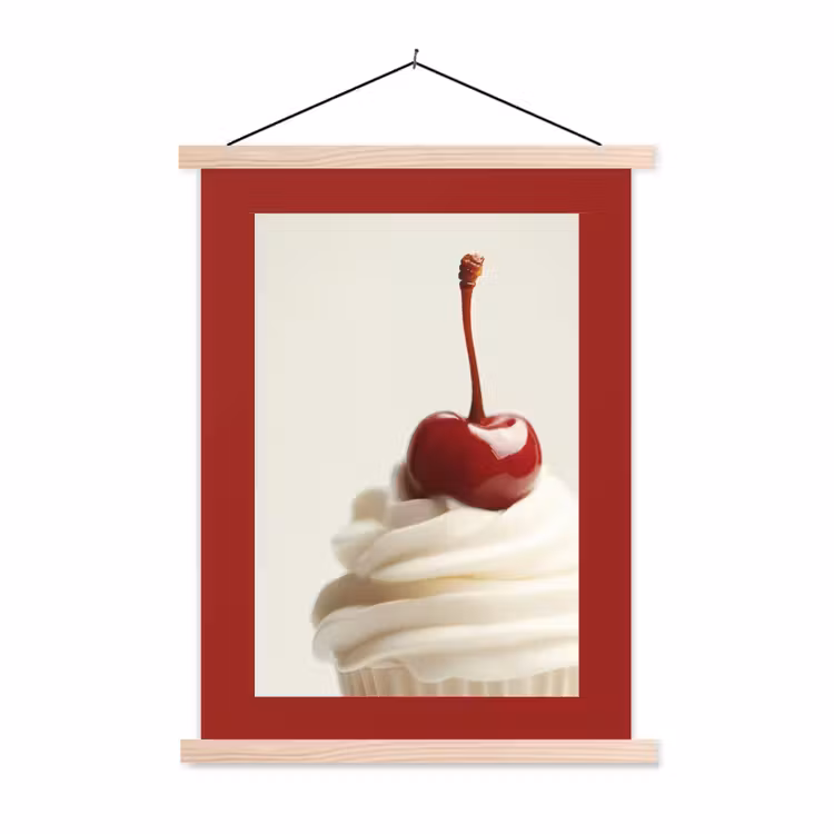 Cupcake - Kers - Rood textielposter latten blank klein -3d