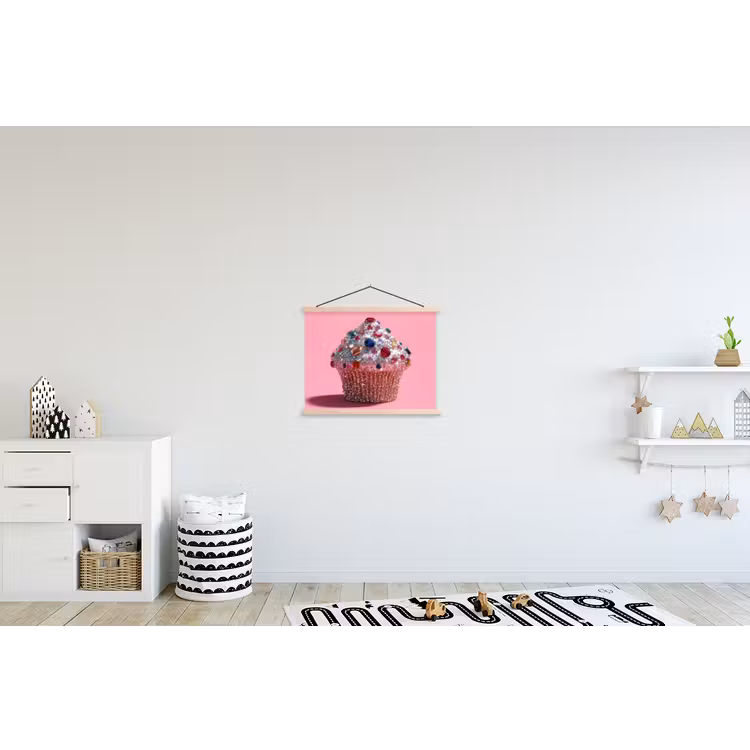 Cupcake - Kleurrijk - Edelstenen textielposter latten blank klein -kinderkamer
