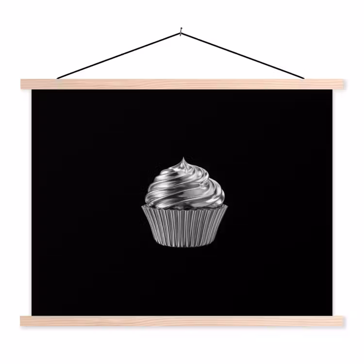 Cupcake - Luxueus - Zilver textielposter latten blank klein -3d