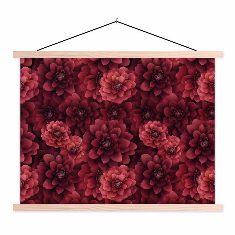 Dahlias - Bloemen - Rood textielposter latten blank klein 122 -3d