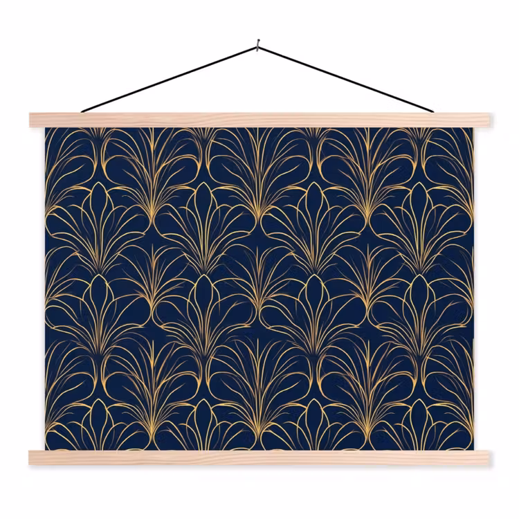Deco - Waaier - Blauw textielposter latten blank klein 122 -3d