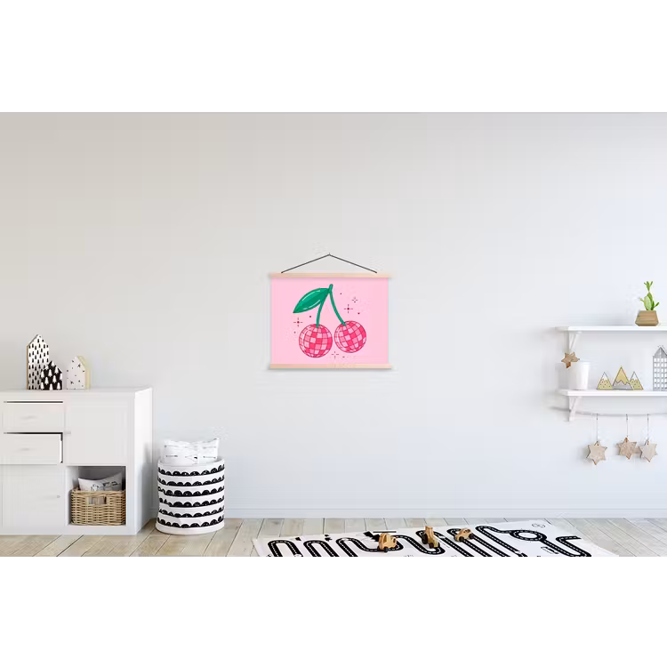 Decoratie - Disco-bal - Feest - Roze textielposter latten blank klein -kinderkamer