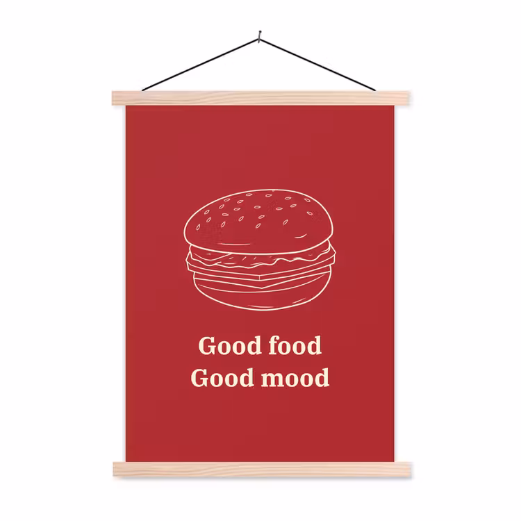 Dieprood - Lijntekening - Tekst - Hamburger textielposter latten blank klein -3d