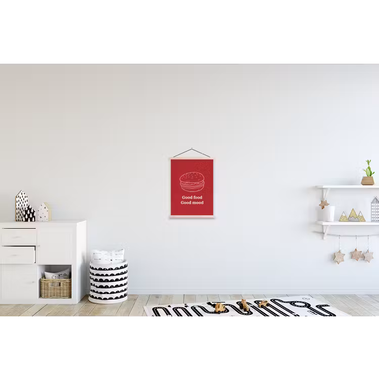 Dieprood - Lijntekening - Tekst - Hamburger textielposter latten blank klein -kinderkamer