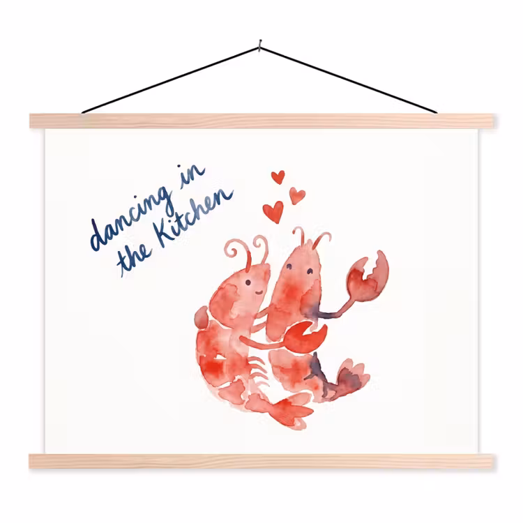 Dier - Dans - Liefde - Waterverf - Rood textielposter latten blank klein -3d