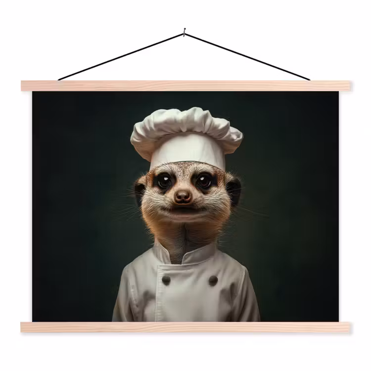 Dier - Kok - Stokstaartje textielposter latten blank klein -3d