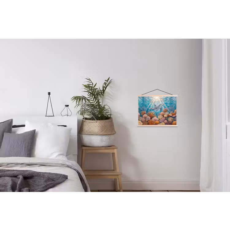 Dieren - Mozaïek - Oceaan - Koraal - Blauw textielposter latten blank klein -woonkamer