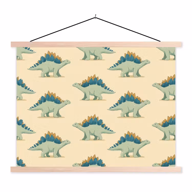 Dino - Patroon - Groen textielposter latten blank klein 122 -3d