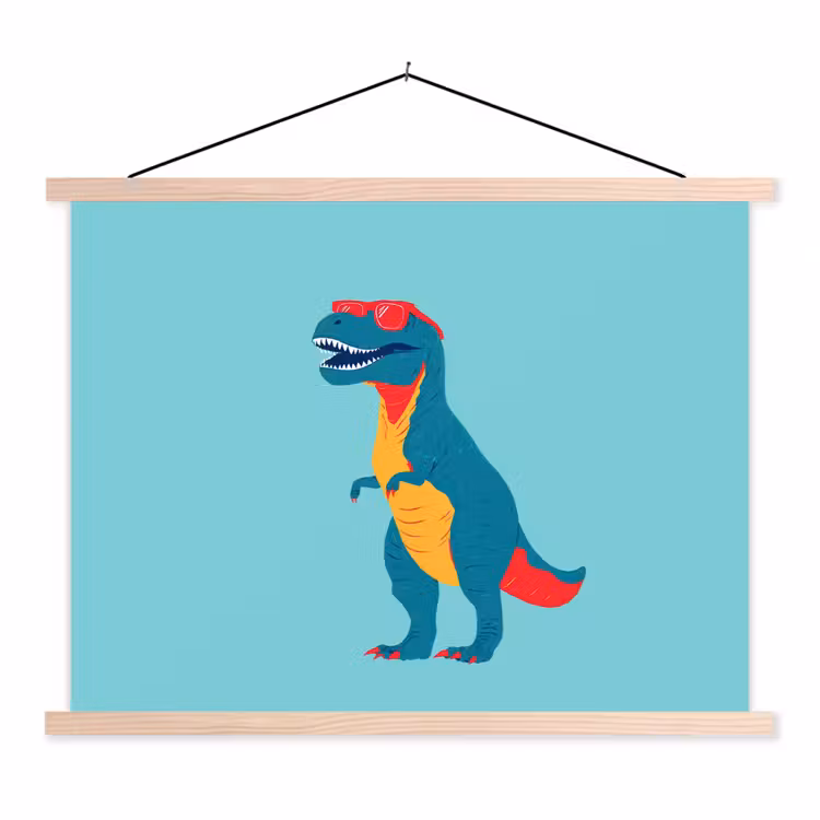 Dinosaurus - Blauw - Zonnebril textielposter latten blank klein -3d