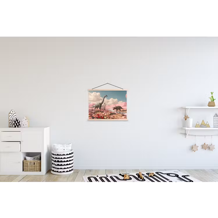 Schoolplaat - Dinosaurus - Roze - Landschap - Dinosaurus - Roze - Landschap textielposter latten blank klein
