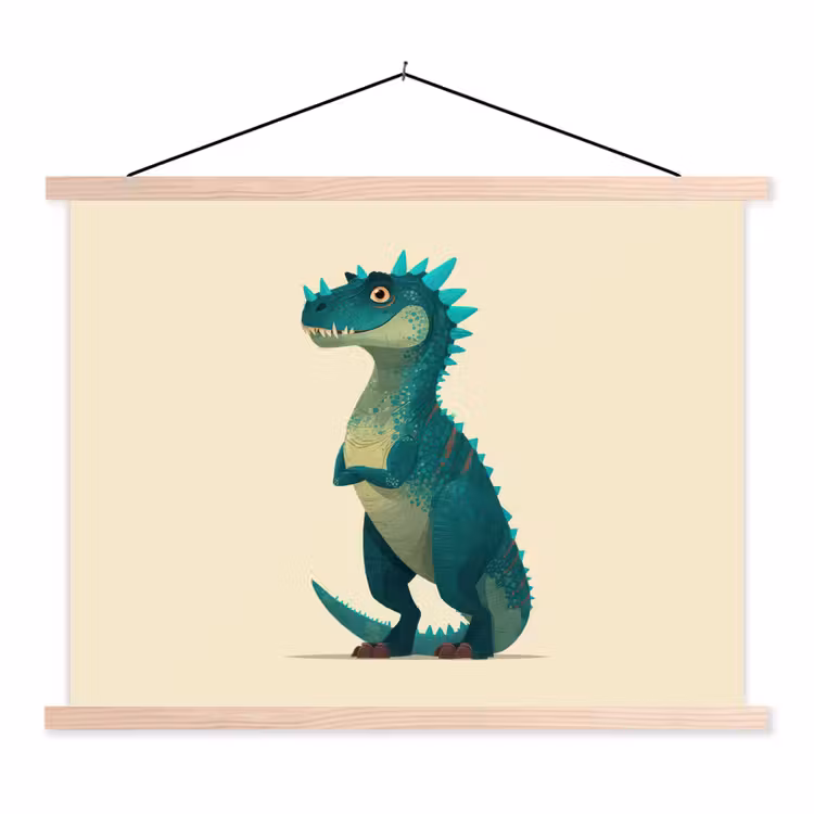 Dinosaurus - Turquoise - Stekels textielposter latten blank klein -3d