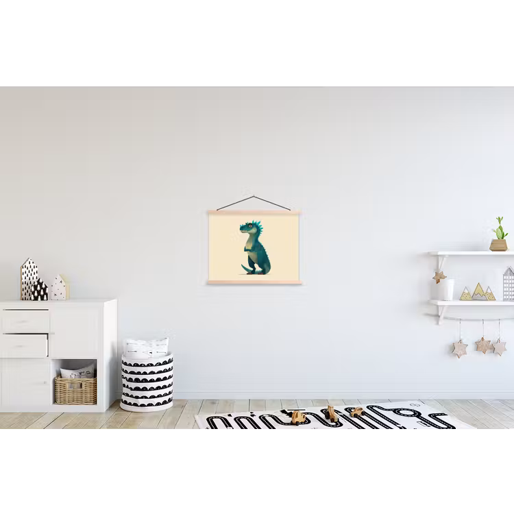 Dinosaurus - Turquoise - Stekels textielposter latten blank klein -kinderkamer