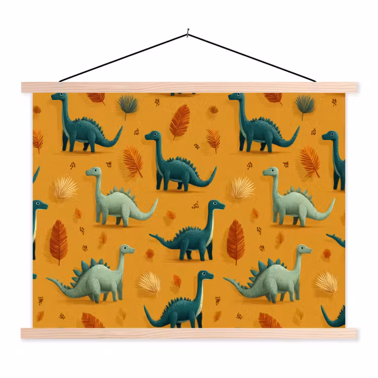 Dinosaurussen - Stekels - Herfstbladeren - Bruin textielposter latten blank klein -3d
