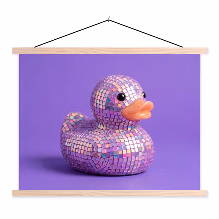 Disco - Eend - Paars textielposter latten blank klein -3d
