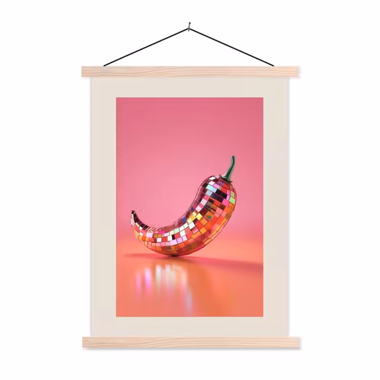 Disco - Peper - Roze textielposter latten blank klein -3d