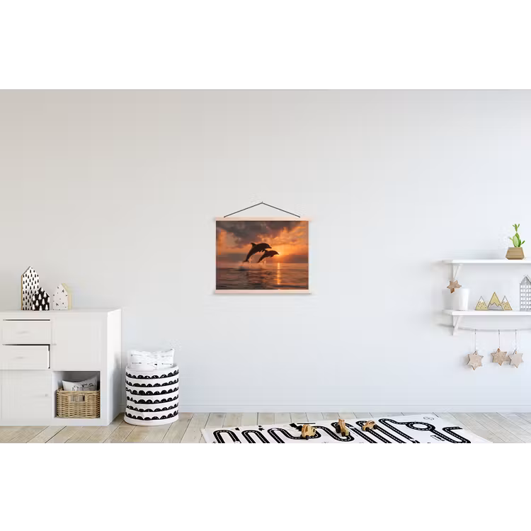 Dolfijnen - Zee - Realistisch textielposter latten blank klein -kinderkamer