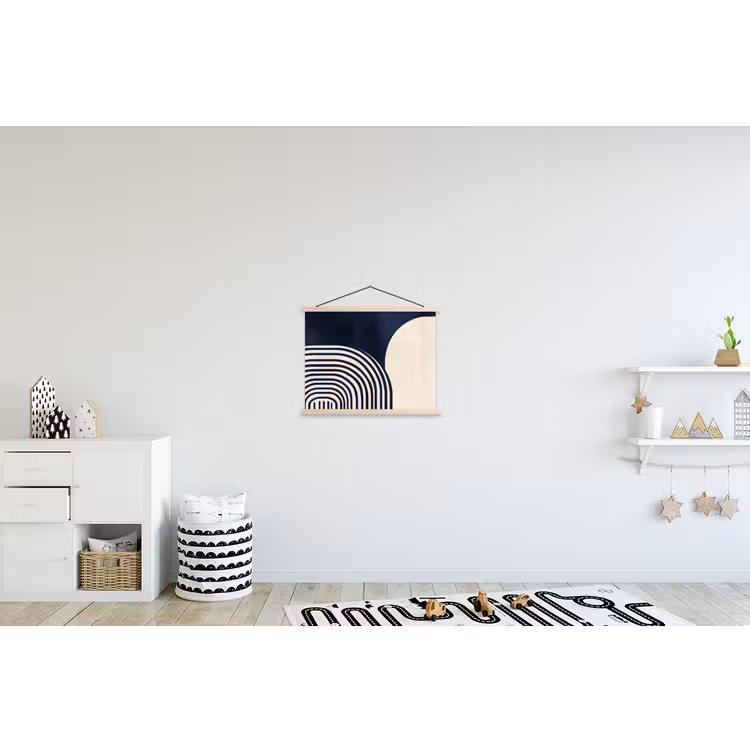 Donkerblauw - Abstract - Lijnen textielposter latten blank klein -kinderkamer