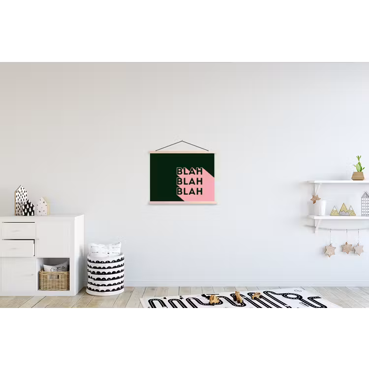 Donkergroen - Tekst - Schaduw - Grafisch textielposter latten blank klein -kinderkamer