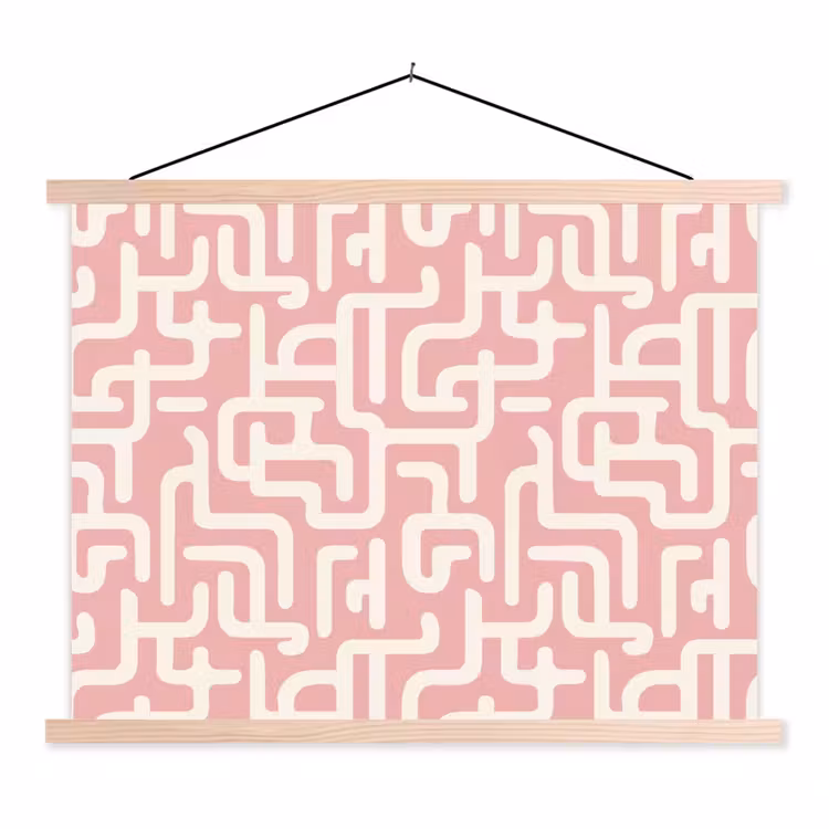 Doolhofpatroon - Roze - Wit - Abstract textielposter latten blank klein 122 -3d