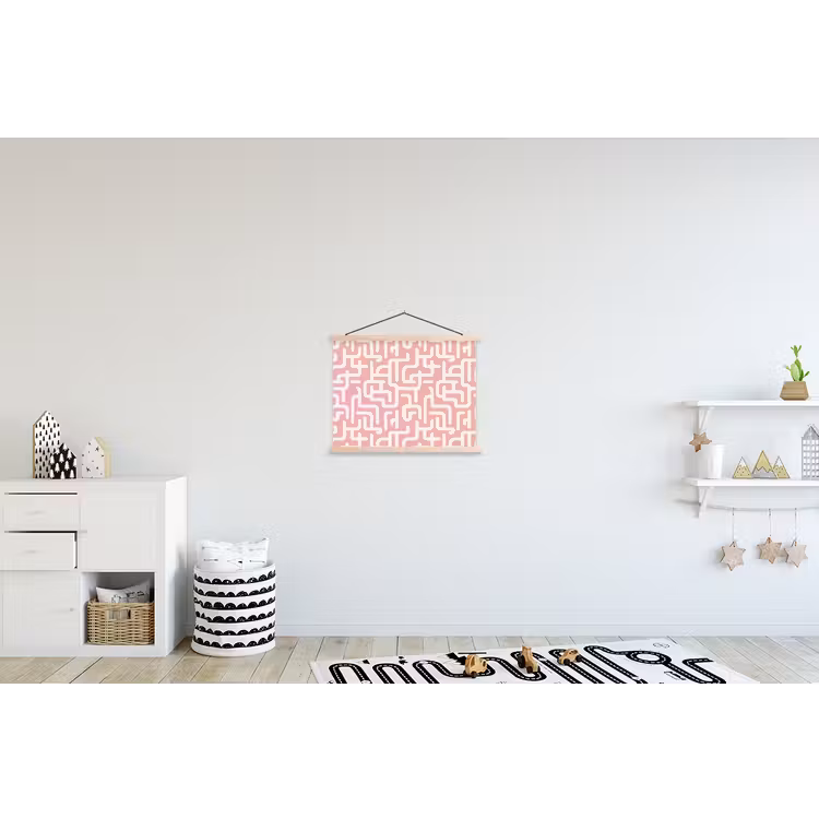 Doolhofpatroon - Roze - Wit - Abstract textielposter latten blank klein 122 -kinderkamer