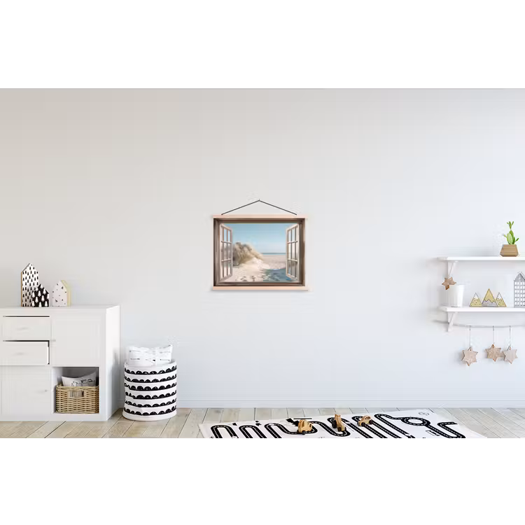Doorkijk - Helmgras - Duinen - Zee - Landschap textielposter latten blank klein -kinderkamer
