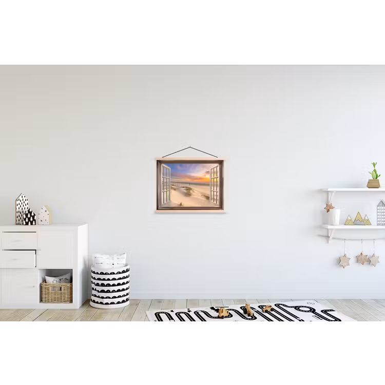 Doorkijk - Strand - Duinen - Natuur - Landschap textielposter latten blank klein -kinderkamer
