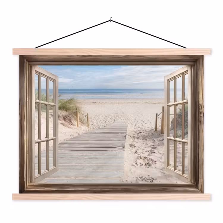 Doorkijk - Strand - Duinen - Pad - Landschap textielposter latten blank klein -3d