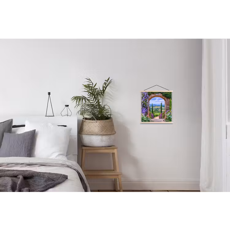 Doorkijk - Toscane - Landschap - Poort textielposter latten blank klein -woonkamer