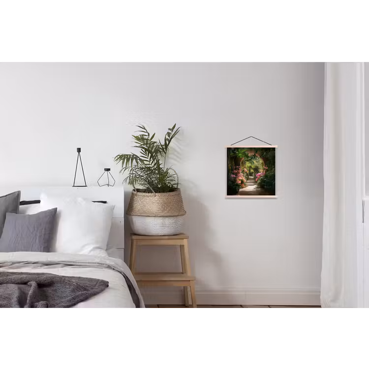 Doorkijk - Tropisch - Bloemen - Natuur textielposter latten blank klein -woonkamer