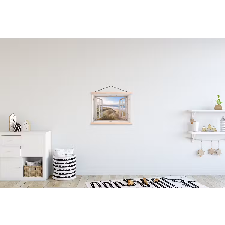 Doorkijk - Zee - Strand - Duinen textielposter latten blank klein -kinderkamer