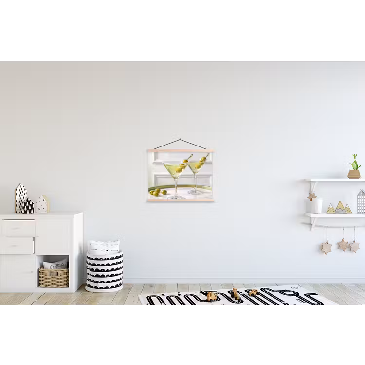 Drank - Martini - Olijven - Modern - Wit textielposter latten blank klein -kinderkamer