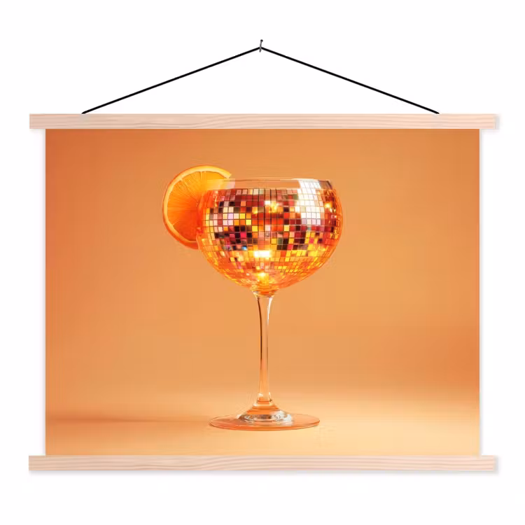 Drank - Oranje - Glitter - Disco textielposter latten blank klein -3d