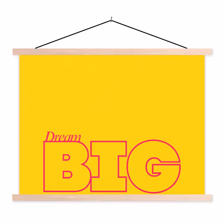 Dream big - Geel - Grafisch textielposter latten blank klein -3d
