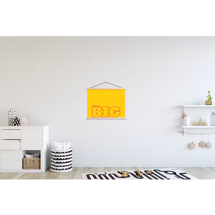 Dream big - Geel - Grafisch textielposter latten blank klein -kinderkamer