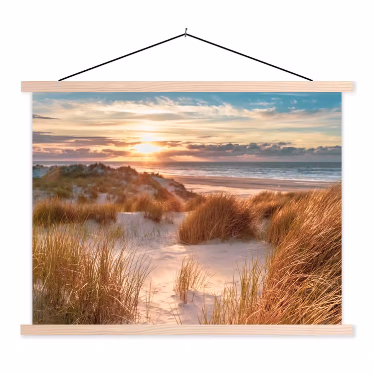 Duin - Planten - Zonsondergang - Strand - Zee textielposter latten blank klein -3d
