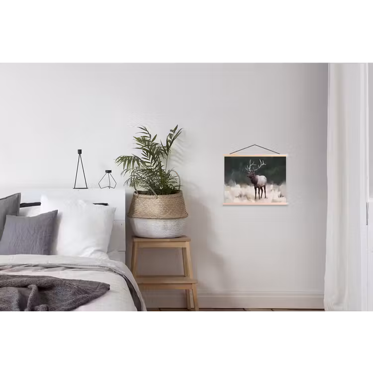 Edelhert - Gewei - Schildering - Rustiek textielposter latten blank klein -woonkamer