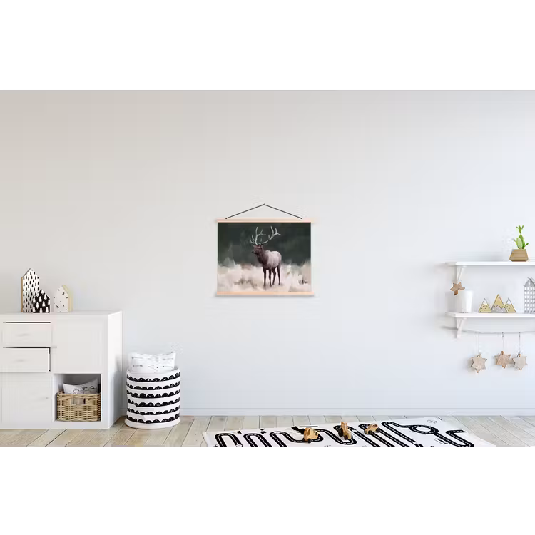 Edelhert - Gewei - Schildering - Rustiek textielposter latten blank klein -kinderkamer