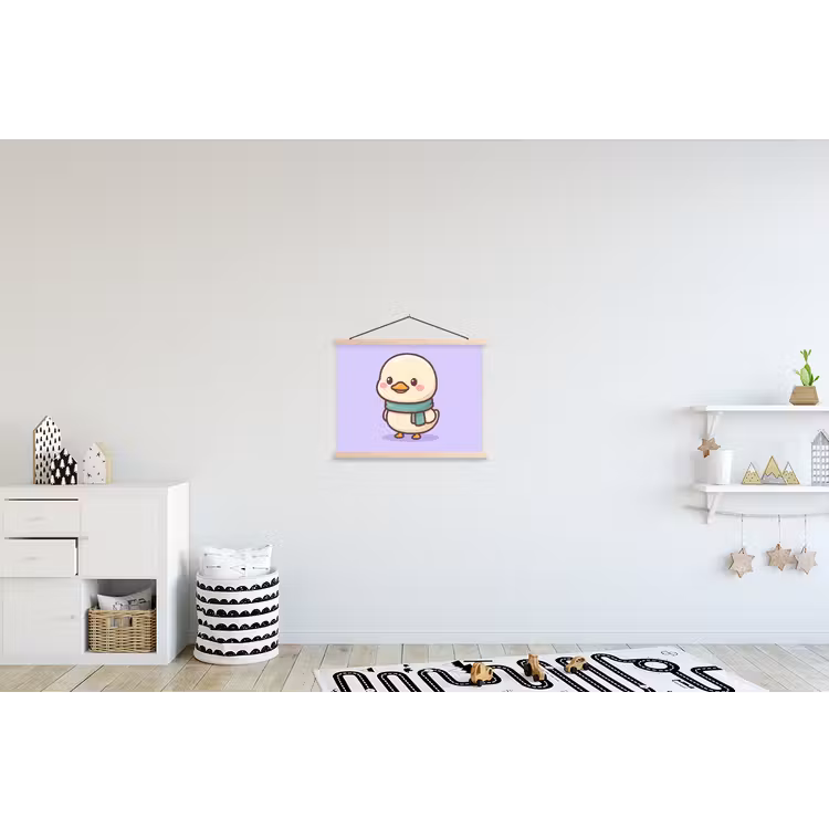 Eend - Sjaal - Paars textielposter latten blank klein -kinderkamer