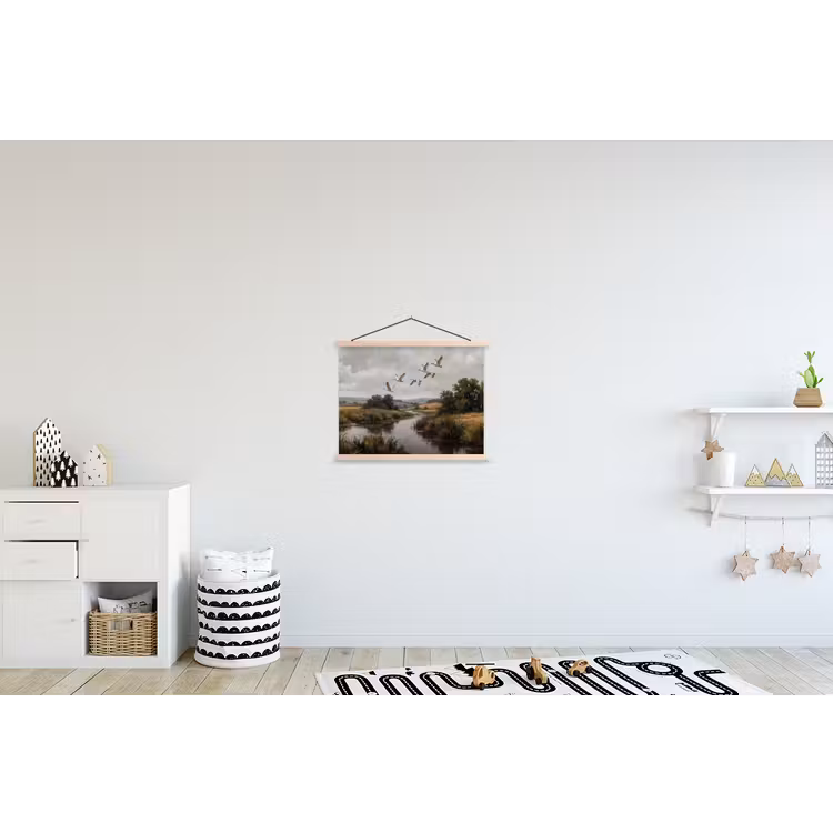 Eenden - Rivier - Landschap - Vlucht - Nostalgisch textielposter latten blank klein -kinderkamer