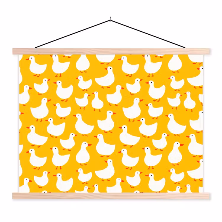 Eendjes - Patroon - Geel textielposter latten blank klein 122 -3d